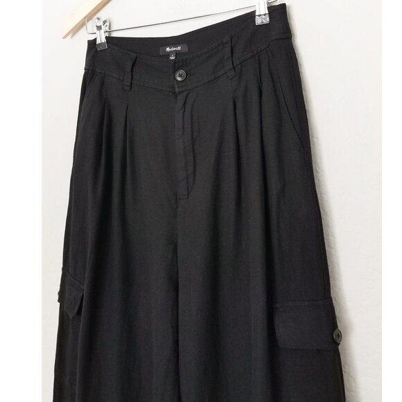 Madewell Wide Leg Cargo Pocket Pants High Waist Linen Blend Black Size 6 $98 - Picture 14 of 16